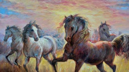 Domenico Ronca (1964) - Wild horses in backlight, Antiek en Kunst, Kunst | Schilderijen | Klassiek