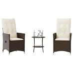 vidaXL 3-delige Bistroset met kussens poly rattan bruin, Verzenden, Nieuw, Rotan