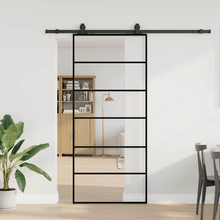 vidaXL Schuifdeur met beslagset 90x205 cm ESG glas zwart, Doe-het-zelf en Verbouw, Deuren en Horren, Nieuw, Verzenden