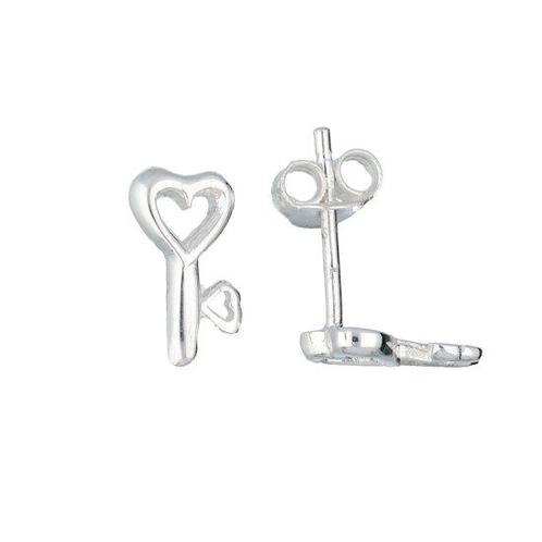 Lilly oorknopjes sleutel met hart - zilver - 6x10.5mm, Sieraden, Tassen en Uiterlijk, Oorbellen, Verzenden