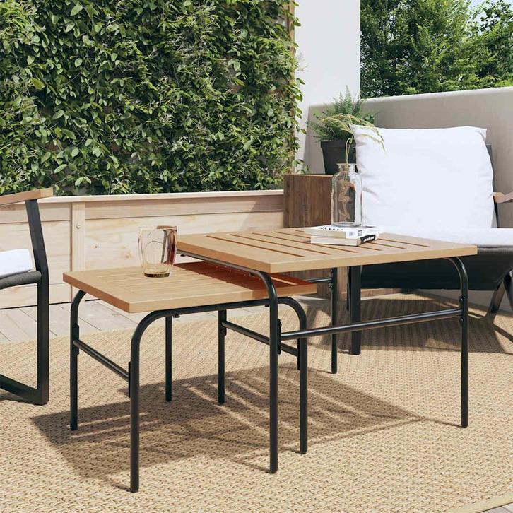 vidaXL 2-delige Tuintafeltjesset staal bruin en zwart, Tuin en Terras, Tuintafels, Nieuw, Metaal, Verzenden