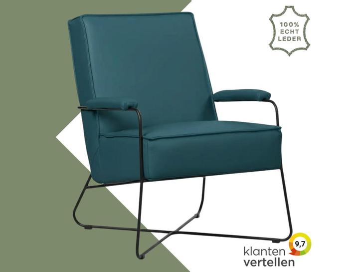 Leren fauteuil Hope - Toledo Turquoise (blauw), Huis en Inrichting, Fauteuils, 50 tot 75 cm, 75 tot 100 cm, Nieuw, Leer, Ophalen of Verzenden