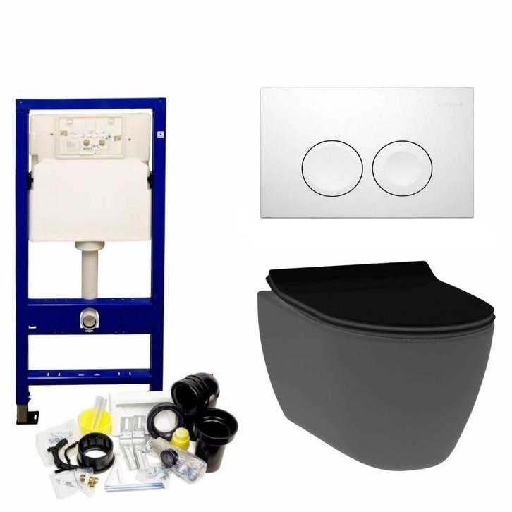 UP100 Toiletset 13 Idevit Alfa Matzwart Rimfree Met Bril En, Doe-het-zelf en Verbouw, Sanitair, Ophalen of Verzenden