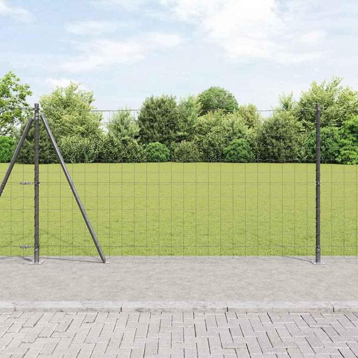 vidaXL Hecke met palen Grijs 1.2 x 10 m Staal, Tuin en Terras, Schuttingen, Nieuw, IJzer, Verzenden