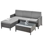 Tuinset rattan 3-delig tafel en 3-zitsbank donkergrijs licht, Verzenden, Nieuw