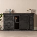 Dressoir Mangohout Milan 160 Zwart, Huis en Inrichting, Kasten | Dressoirs, Verzenden, 150 tot 200 cm, Nieuw, Industriële meubels