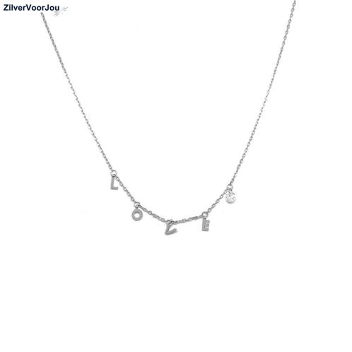 Zilveren LOVE letter ketting met witte kristal, Sieraden, Tassen en Uiterlijk, Kettingen, Nieuw, Verzenden