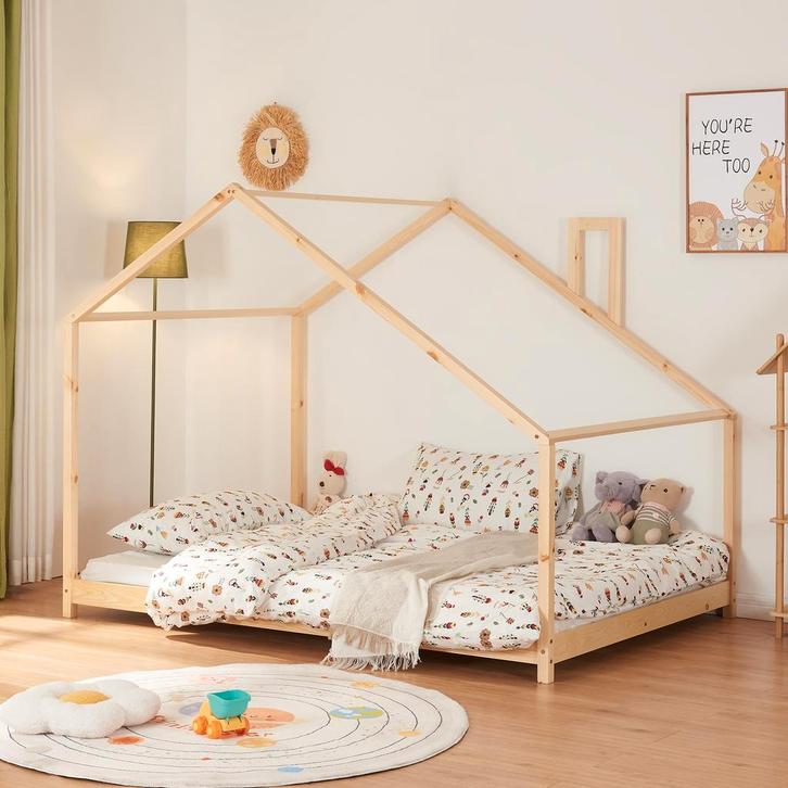 Kinderbed Siuntio huisbed met bedbodem 140x200 cm naturel [e, Kinderen en Baby's, Kinderkamer | Bedden, Verzenden