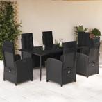 vidaXL 7-delige Tuinset met kussens poly rattan zwart, 6 zitplaatsen, Nieuw, Tuinset, Verzenden