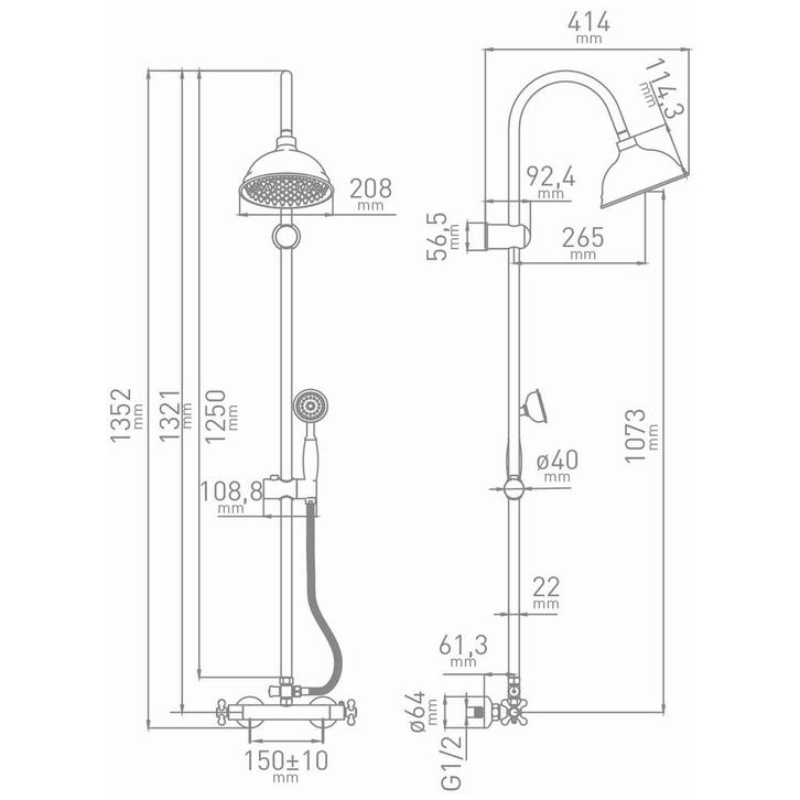 Regendouche Thermostatisch Retro Chroom (Met Handdouche), Doe-het-zelf en Verbouw, Sanitair, Ophalen of Verzenden