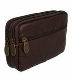 Heuptas Leder Donkerbruin 17cm – Dubbele Rits – Met Riemlus, Nieuw