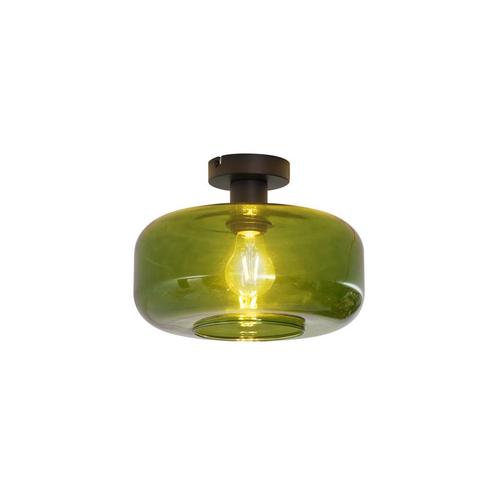 Retro plafondlamp zwart met groen glas - Bizle, Huis en Inrichting, Lampen | Plafondlampen, Nieuw, Glas