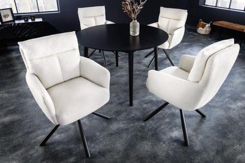 Draaibare retro stoel BIG GEORGE wit Boucle met armleuningen, Huis en Inrichting, Stoelen, Ophalen of Verzenden