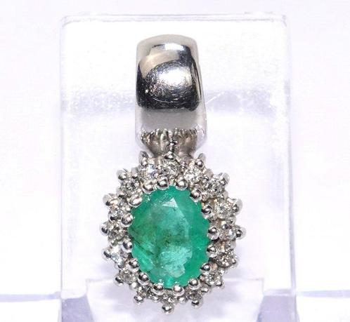 Hanger - 14 karaat Witgoud - 2.28ct. tw. Smaragd - Diamant, Sieraden, Tassen en Uiterlijk, Antieke sieraden