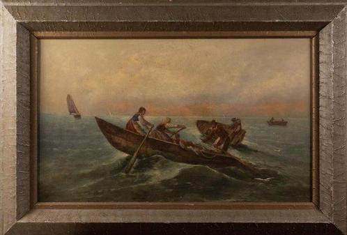 Italian school (XIX-XX), signed F. Boscari - Fishermen in, Antiek en Kunst, Kunst | Schilderijen | Klassiek