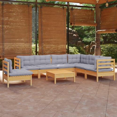 vidaXL 8-delige Loungeset met grijze kussens grenenhout, Tuin en Terras, Tuinsets en Loungesets, Loungeset, Nieuw, 8 zitplaatsen