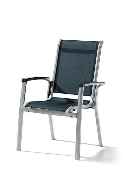 Sieger Calvi Stapelstoel Aluminium/textileen - Grafiet/grijs, Huis en Inrichting, Stoelen, Ophalen of Verzenden