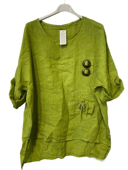 Linnen brede tuniek met houten knoppen ronde hals en korte, Kleding | Dames, Blouses en Tunieken