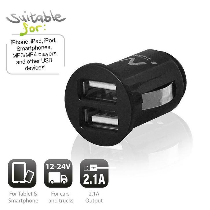 Ewent | USB Lader | Auto | 12 Volt | 2-Poorts | 2.1A | Klein, Computers en Software, USB Sticks, Nieuw, Verzenden