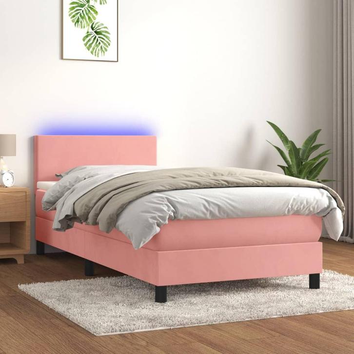 vidaXL Boxspring met matras en LED fluweel roze 80x200 cm, Huis en Inrichting, Slaapkamer | Bedden, 80 cm, 200 cm, Eenpersoons