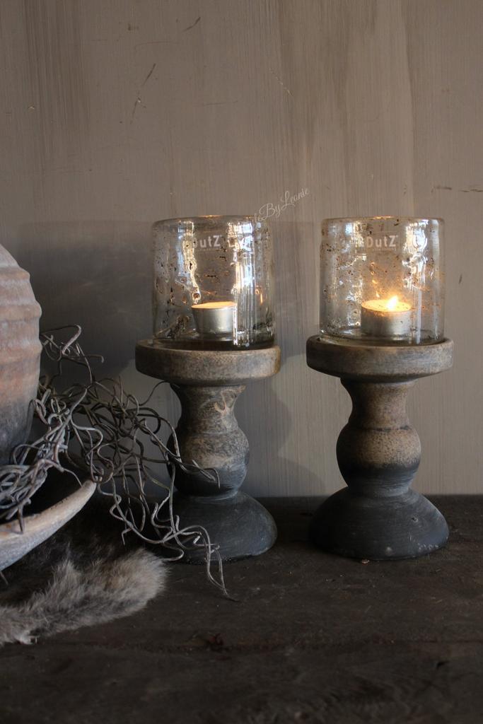 Stenen baluster kandelaar Reuben grey/brown 16 cm, Huis en Inrichting, Woonaccessoires | Kandelaars en Kaarsen, Nieuw, Ophalen of Verzenden