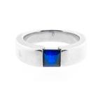 Zilveren ring met synthetische blauwe edelsteen, Gebruikt, Overige kleuren, 19 tot 20, Ophalen of Verzenden