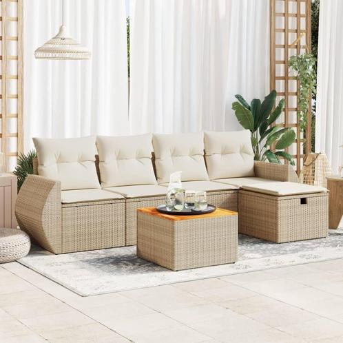 vidaXL 6-delige Loungeset met kussens poly rattan beige, Tuin en Terras, Tuinsets en Loungesets, Loungeset, Nieuw, Rotan, Verzenden
