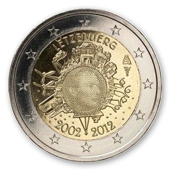 Luxemburg 2 Euro 10 Jaar Euro 2012, Postzegels en Munten, Munten | Europa | Euromunten, Verzenden