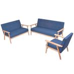 vidaXL Bankstel stof blauw 3-delig, Huis en Inrichting, Verzenden, Nieuw, Minder dan 150 cm, Stof