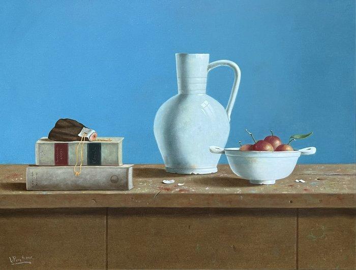 Leo Pors (1952) - Aardewerk, boeken en tabakszakje, Antiek en Kunst, Kunst | Schilderijen | Klassiek