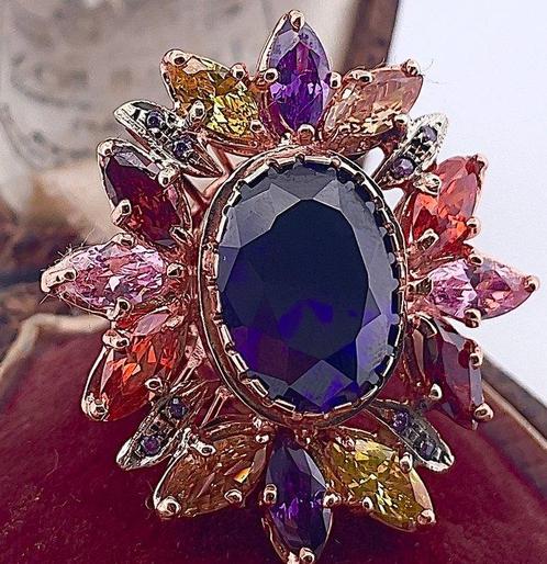 Zonder Minimumprijs - Ring - 9 kt. Roségoud, Zilver Amethist, Sieraden, Tassen en Uiterlijk, Ringen