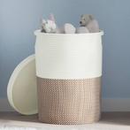vidaXL Opbergmand met deksel Ø 37x50 cm katoen bruin en wit, Huis en Inrichting, Woonaccessoires | Schalen en Manden, Verzenden