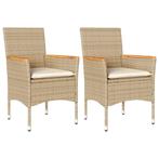 2x Poly Rattan Tuinstoel Beige | Tweedekansje, Ophalen of Verzenden, Nieuw, Rotan