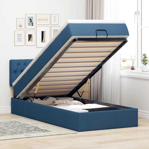 vidaXL Bed poef met matras en LEDs 90x200 cm stof blauw, Huis en Inrichting, Slaapkamer | Bedden, 90 cm, 200 cm, Blauw, Eenpersoons