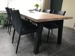 Set van 6 leren eetkamerstoelen - zwart leer - Echt leer, Mo, Overige kleuren, Nieuw, Leer, Ophalen of Verzenden