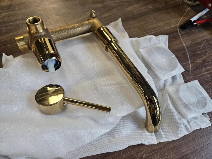 Inbouw wastafelkraan glanzend goud 1 hendel, Doe-het-zelf en Verbouw, Sanitair, Kraan, Nieuw, Ophalen of Verzenden