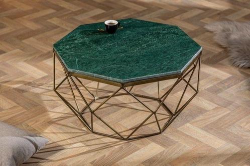 Elegante salontafel DIAMOND 70cm groen messing met marmeren, Huis en Inrichting, Tafels | Salontafels, Ophalen of Verzenden