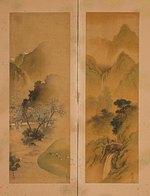 Byôbu scherm (scherm) - Hout, Zijde, Papier - Japan - Taish, Antiek en Kunst, Antiek | Overige Antiek