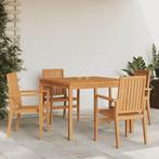 vidaXL 5-delige Tuinset massief teakhout, 4 zitplaatsen, Verzenden, Nieuw, Tuinset