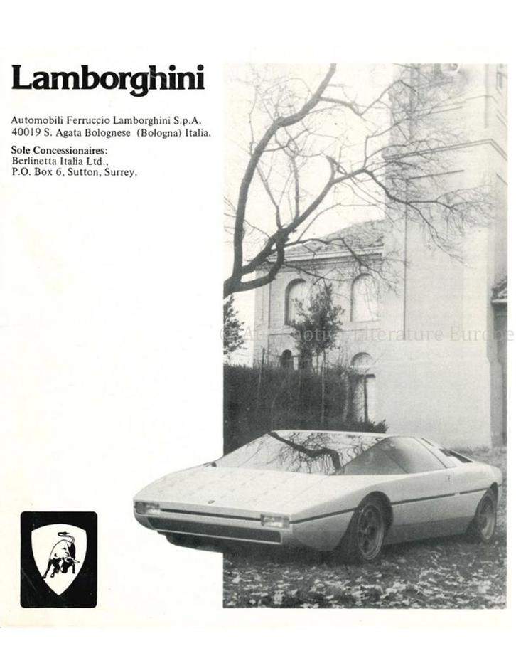 1975 LAMBORGHINI PROGRAMMA BROCHURE ENGELS, Boeken, Auto's | Folders en Tijdschriften