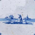 Tegel - Antieke Delfts blauwe tegels met kasteel,, Antiek en Kunst, Antiek | Glas en Kristal