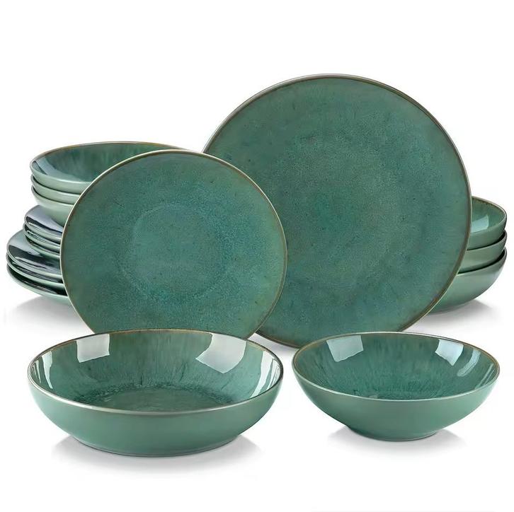 Bauhaus Groen Reliëf Serviesset 16-delig – Keramisch Servies, Huis en Inrichting, Keuken | Servies, Compleet servies, Nieuw, Keramiek
