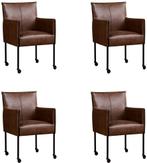 Set van 4 Bruine leren moderne kuipstoel - poot rond zwart m, Huis en Inrichting, Stoelen, Overige kleuren, Nieuw, Leer, Ophalen of Verzenden