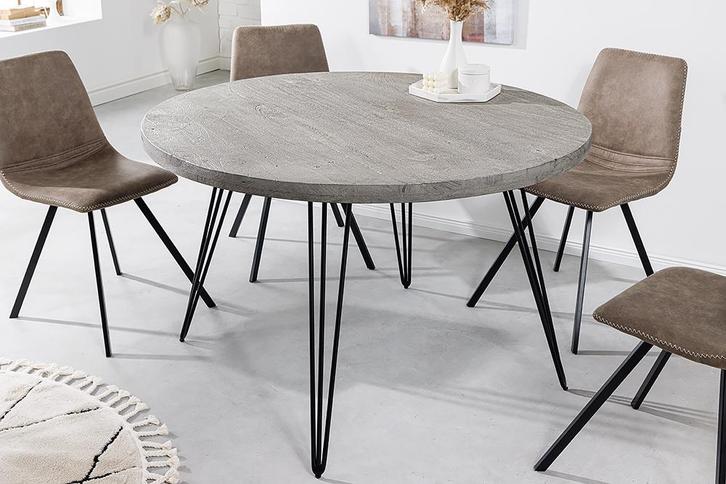 Ronde eettafel SCORPION 80cm grijs mango massief hout zwarte, Huis en Inrichting, Tafels | Eettafels, Ophalen of Verzenden