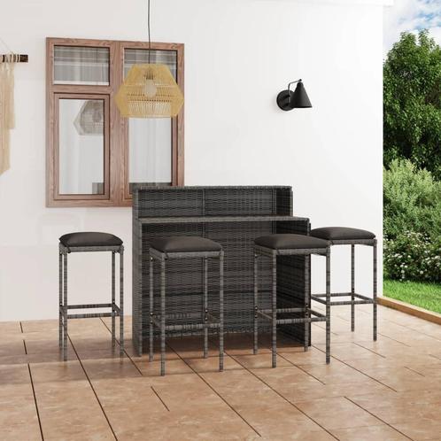 vidaXL 5-delige Tuinbarset met kussens grijs, Tuin en Terras, Tuinsets en Loungesets, Nieuw, 4 zitplaatsen, Rotan, Verzenden