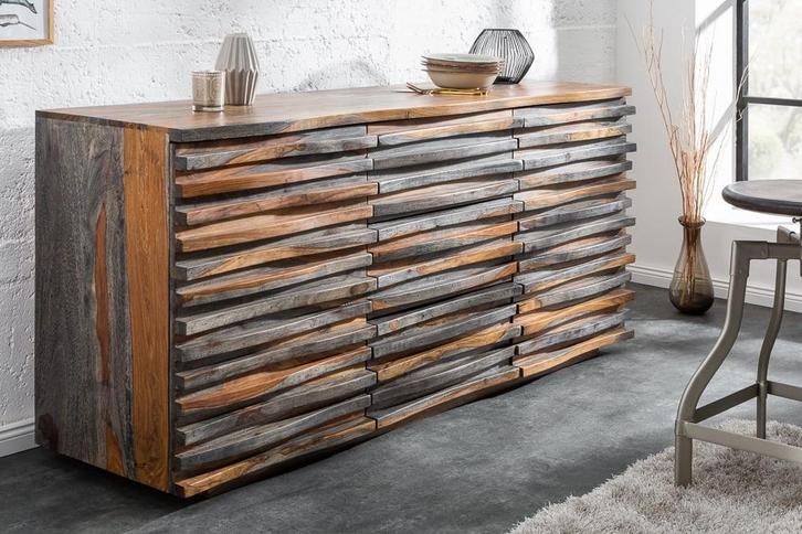 Massief dressoir RELIEF 160cm Sheeshamhout grijze, Huis en Inrichting, Tafels | Sidetables, Ophalen of Verzenden