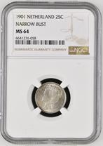 Koningin Wilhelmina 25 cent 1901 MS64 NGC Smalle Hals, Postzegels en Munten, Munten | Nederland, Verzenden, Zilver, 25 cent, Koningin Wilhelmina
