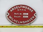 EisenbahnSchild Ardeltwerke Wilhelmshaven 1954, Verzamelen, Spoorwegen en Tramwegen, Ophalen of Verzenden, Nieuw, Overige typen