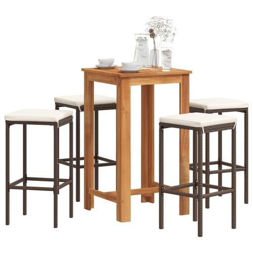 vidaXL 5-delige Tuinbarset massief acaciahout en poly rattan, Tuin en Terras, Tuinsets en Loungesets, Nieuw, 4 zitplaatsen, Rotan