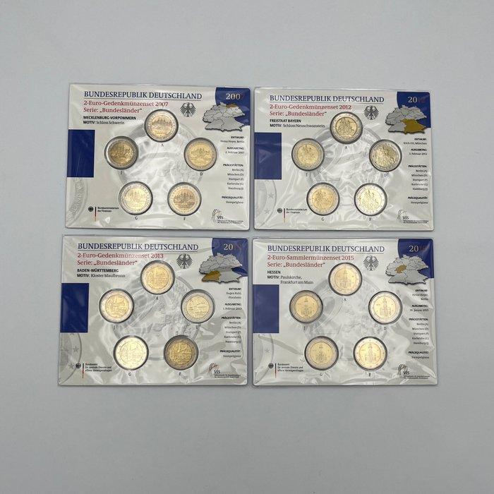Duitsland. 2 Euro 2007/2015, 4 sets (Zonder Minimumprijs), Postzegels en Munten, Munten | Europa | Euromunten